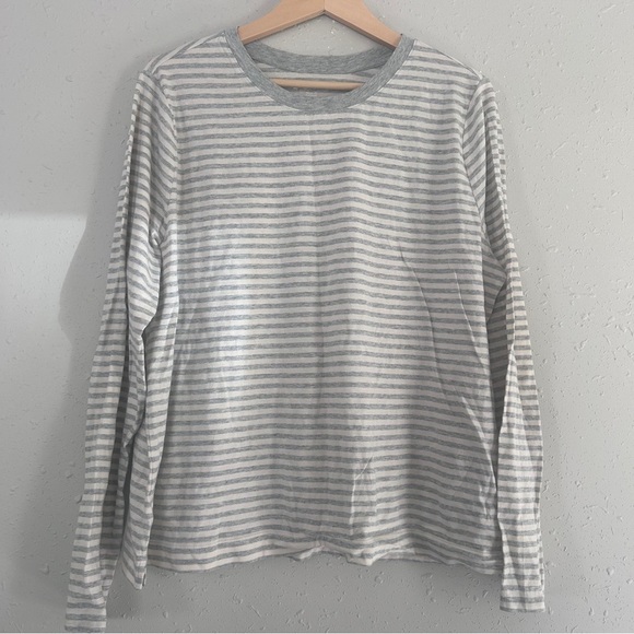 LOFT Gray and Cream Striped Long Sleeve Tee Casual Neutral XL - Picture 1 of 4